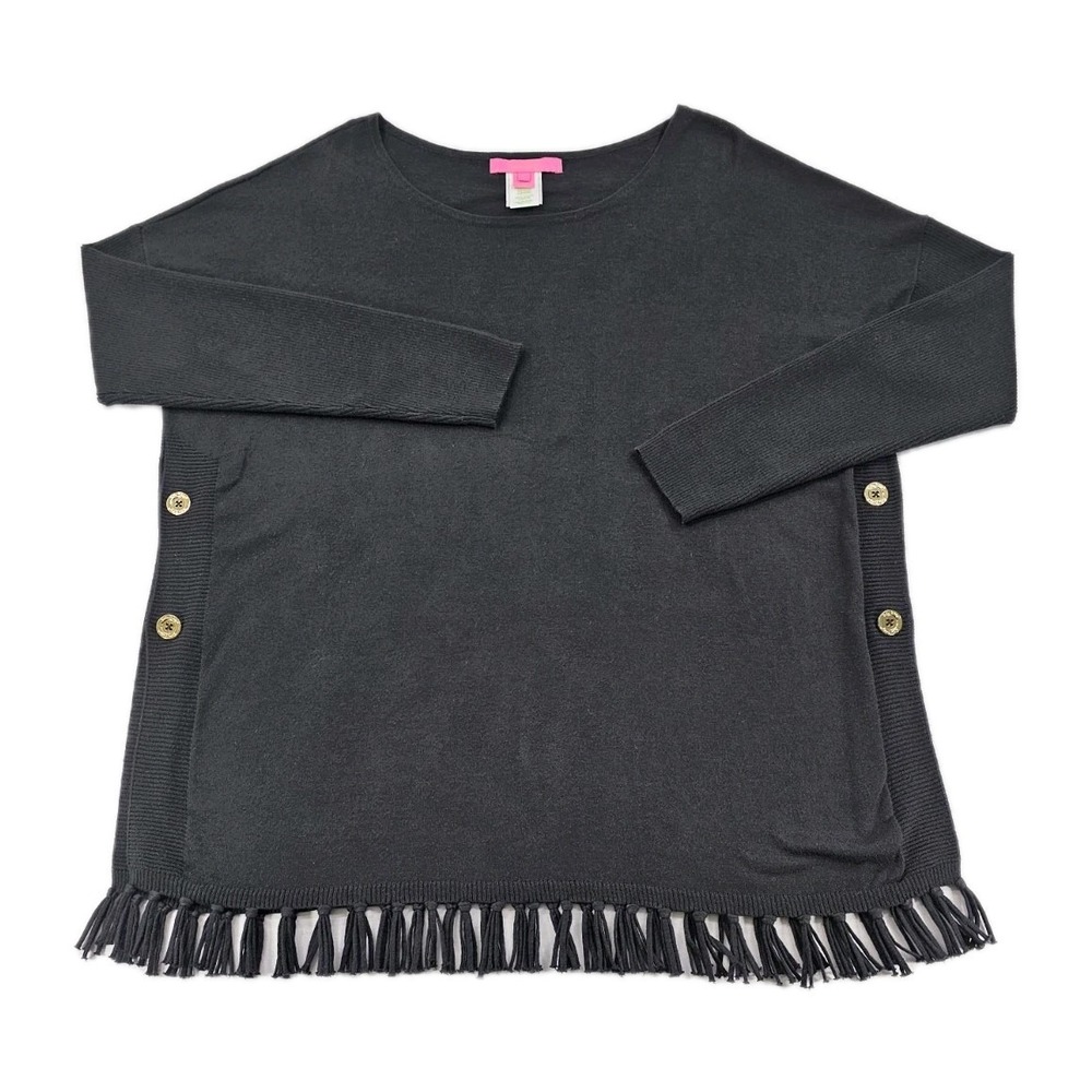 Lilly Pulitzer Women's Ramona Fringe Sweater Large Black Quiet Luxury Minimalist